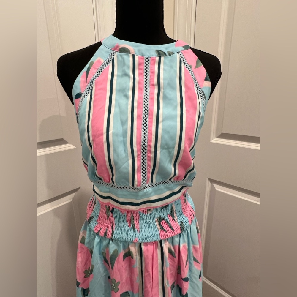 NWT Adore Floral Maxi Backless Dress in Pink and Blue Size Large - Picture 13 of 14
